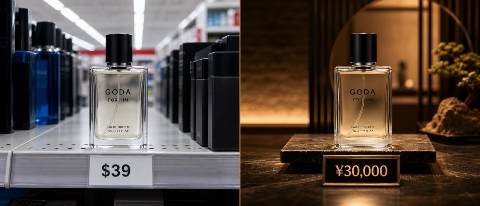 Fragrance repositioned from a US retail shelf to a premium Japanese market offer